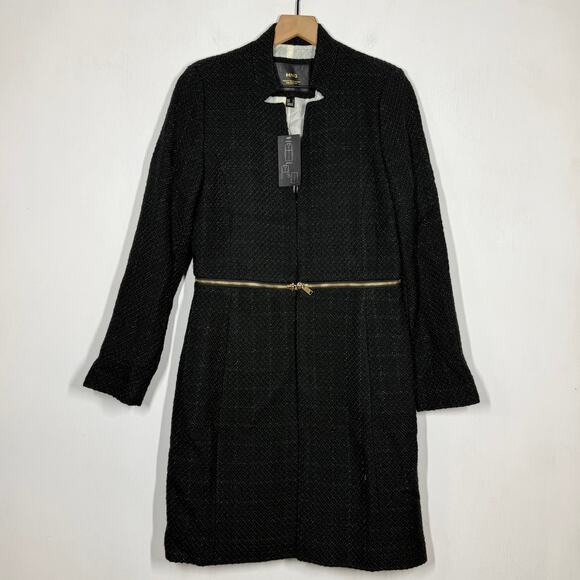 NEW MNG Mango Boucle Jacket Size Small Outerwear Wool Blend Black Convertible - Picture 2 of 10